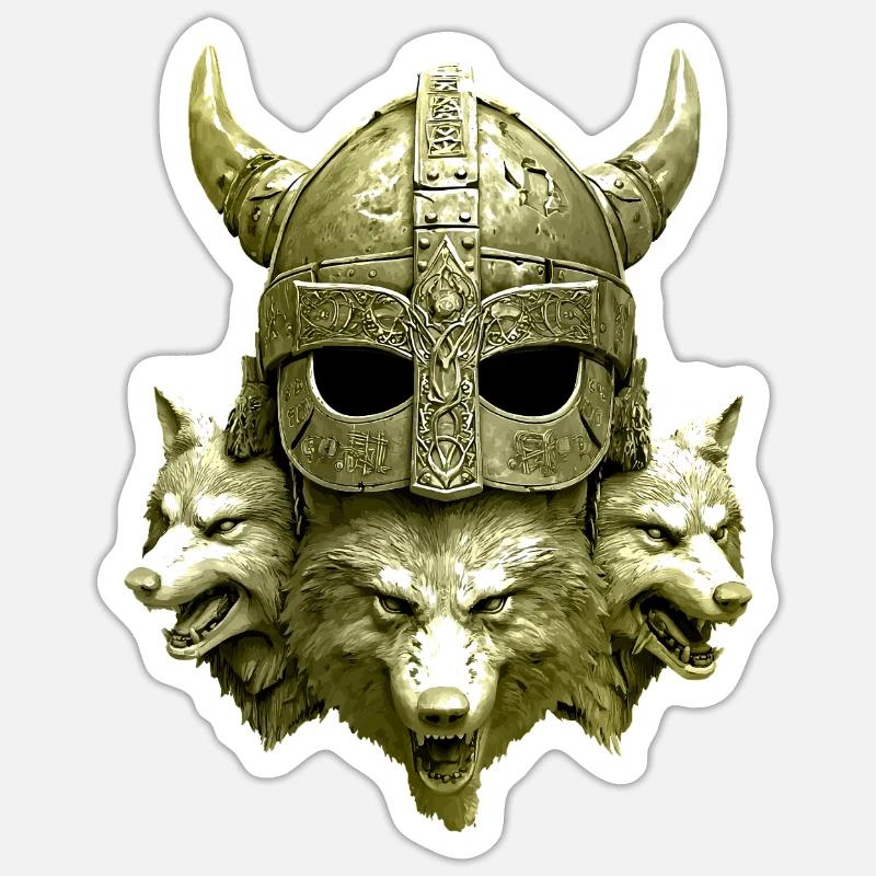 Wikinger Helm Wolf - Sticker Größe S (10 x 10 cm) - Mattweiß
