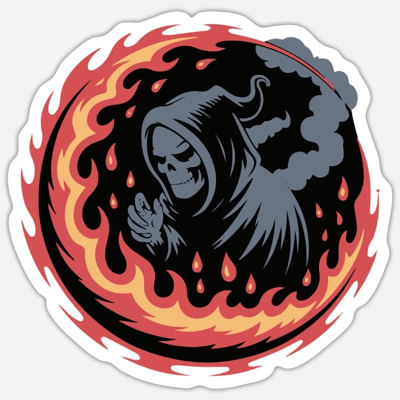 Flaming Grim Reaper Circle - Sticker size S (10 x 10 cm) - white matte