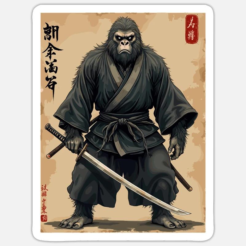 Gorilla Samurai mit Katana Sticker Größe S (10 x 10 cm)