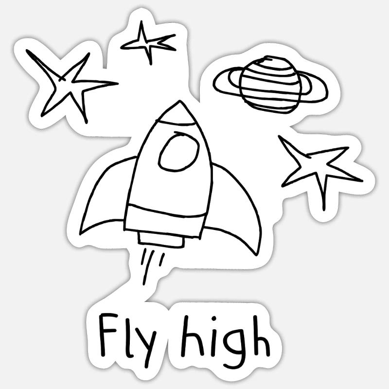 Volez haut dans l’espace des fusées - Sticker taille S (10 x 10 cm) - blanc mat