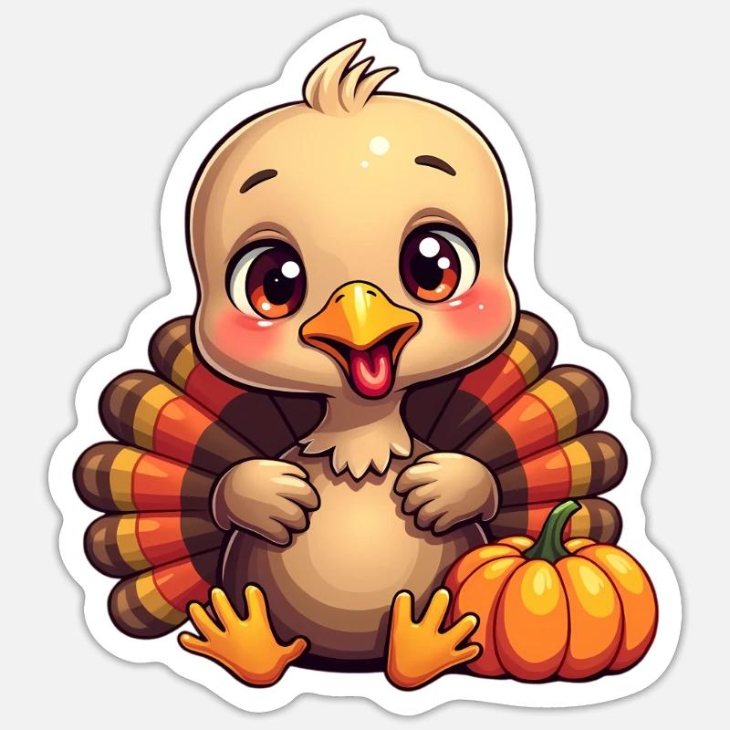 Bébé dinde de Thanksgiving - Sticker taille S (10 x 10 cm) - blanc mat
