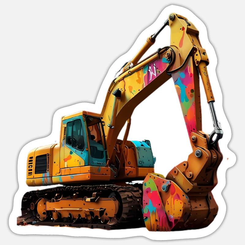 Excavatrice explosive couleur Sticker taille S (10 x 10 cm)