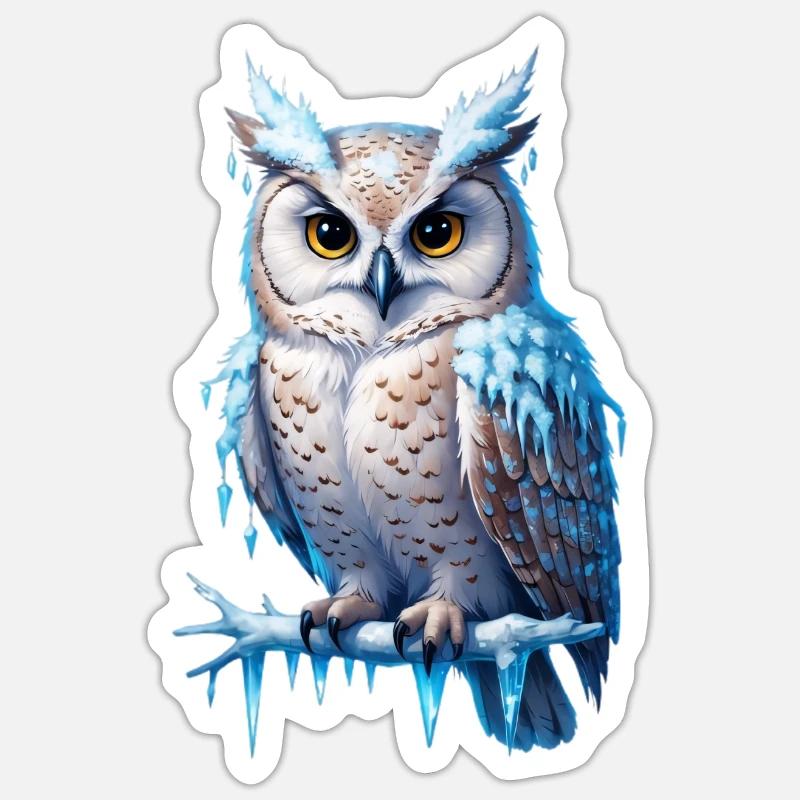 Majesté de la chouette givrée - Sticker taille S (10 x 10 cm) - blanc mat