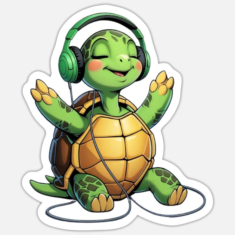 Musikturtle mit Kopfhörern - Sticker Größe S (10 x 10 cm) - Mattweiß
