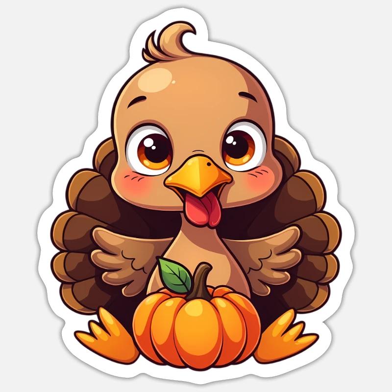 Bébé dinde de Thanksgiving - Sticker taille S (10 x 10 cm) - blanc mat