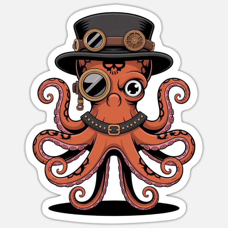 Pieuvre dans le style steampunk avec monocle Sticker taille S (10 x 10 cm)
