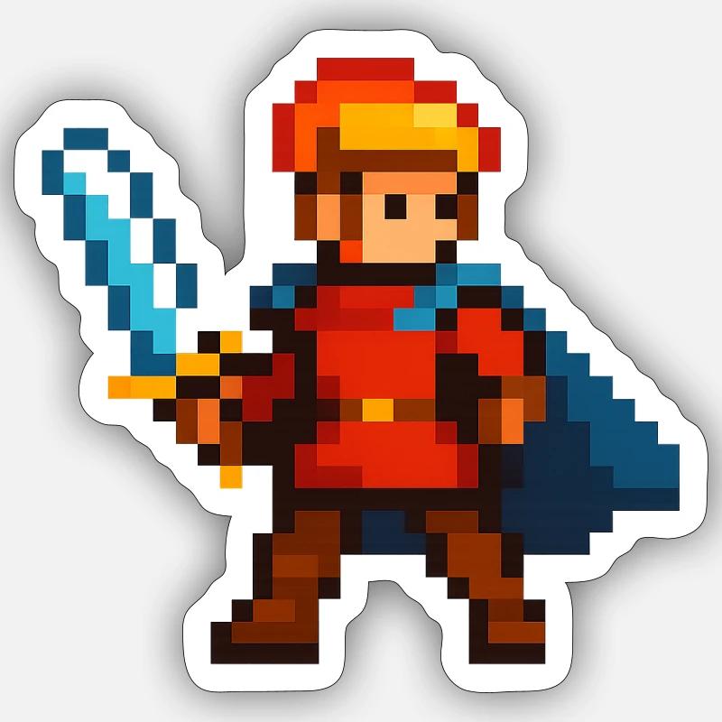 Chevalier Pixel avec épée et cape Sticker taille S (10 x 10 cm)