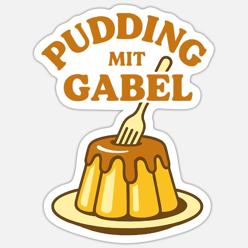Pudding with fork - Sticker size S (10 x 10 cm) - white matte