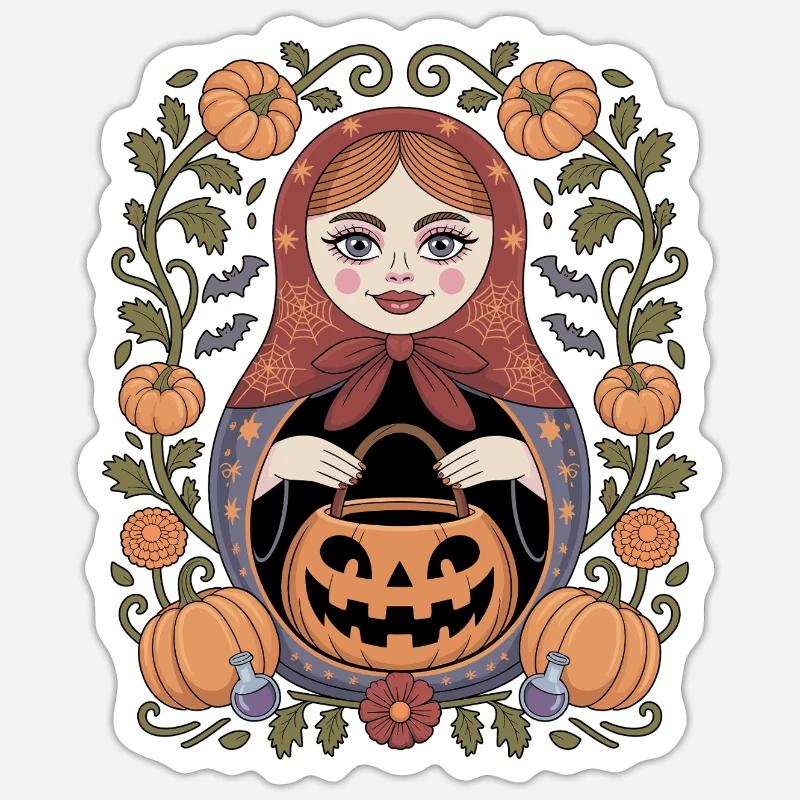 Halloween Matryoshka Pumpkin Magic - Sticker size S (10 x 10 cm) - white matte