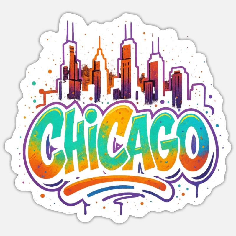 Silhouette du graffiti de Chicago - Sticker taille S (10 x 10 cm) - blanc mat