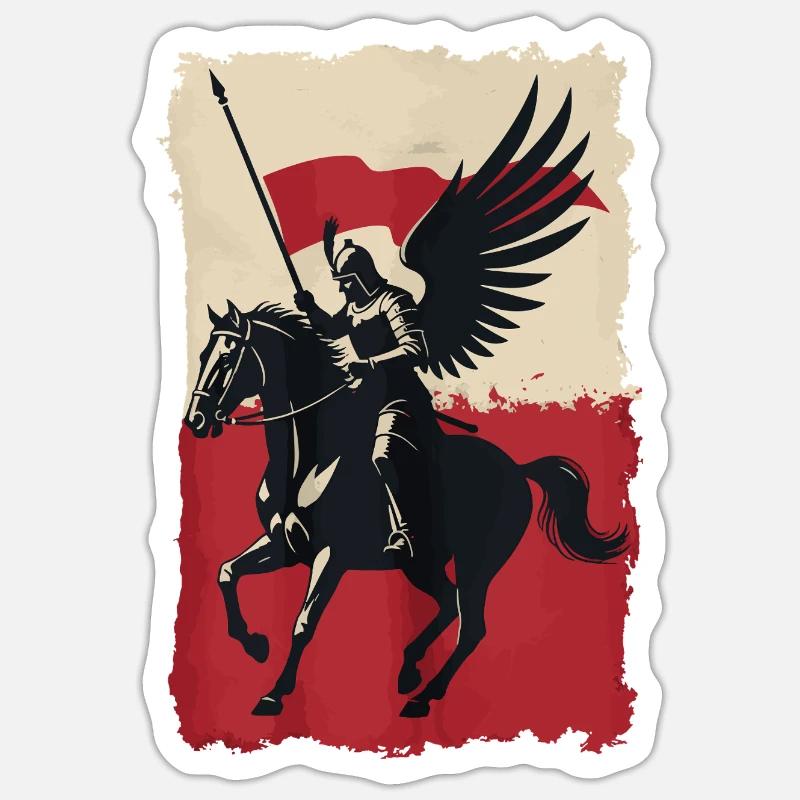 Polnischer Husar mit Flaggendesign - Sticker Größe S (10 x 10 cm) - Mattweiß