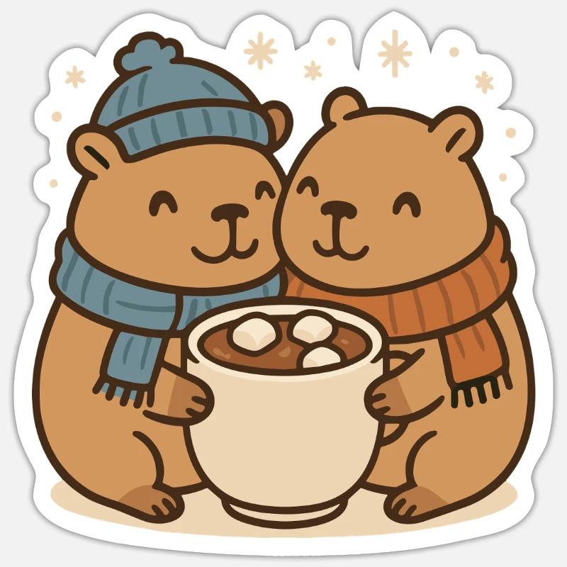 Capybara Pärchen mit heißer Schokolade - Sticker Größe S (10 x 10 cm) - Mattweiß