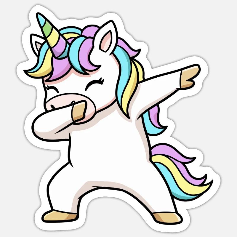 Buntes Einhorn in Dab Position  - Sticker Größe S (10 x 10 cm) - Mattweiß