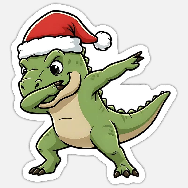 Weihnachts T-Rex Dab - Sticker Größe S (10 x 10 cm) - Mattweiß