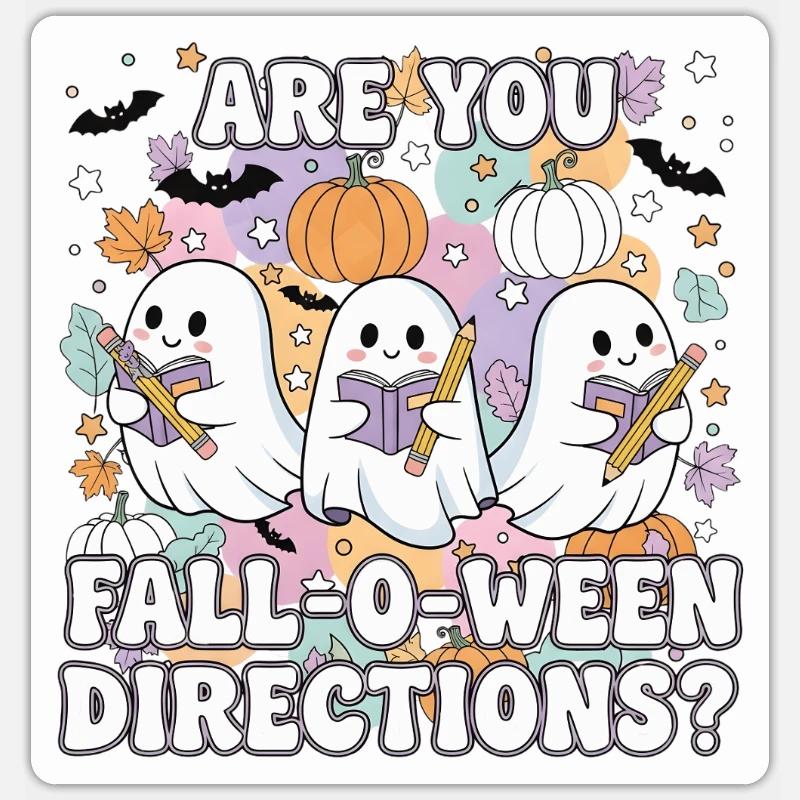 Fall-O-Ween Ghosts Reading - Sticker size S (10 x 10 cm) - white matte