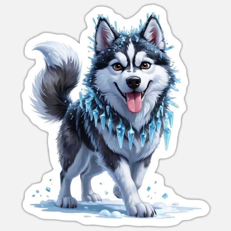 Eis Husky mit Eiskristallkette - Sticker size S (10 x 10 cm) - white matte
