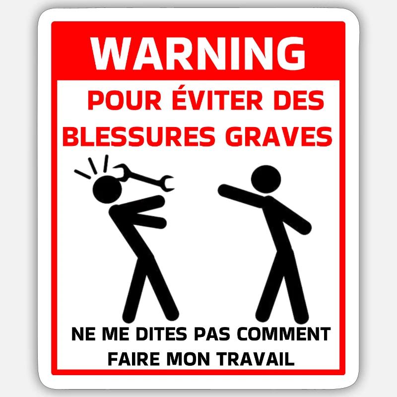 Avertissement sécurité t - Sticker taille S (10 x 10 cm) - blanc mat