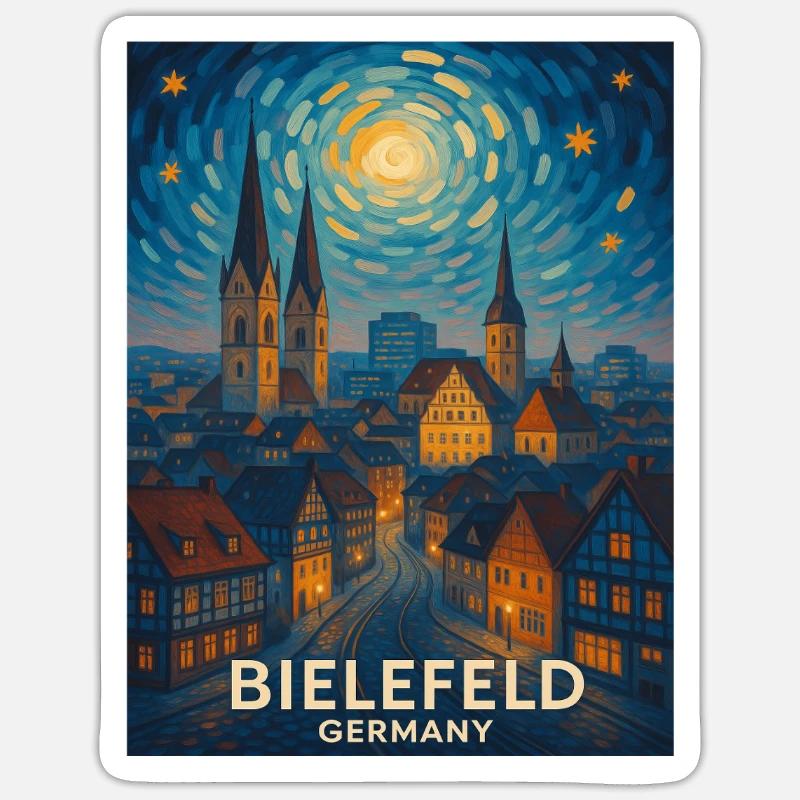 Bielefeld Night Panorama Skyline - Sticker size S (10 x 10 cm) - white matte