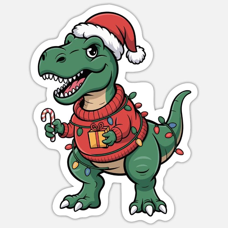 T-Rex de Noël en pull Sticker taille S (10 x 10 cm)