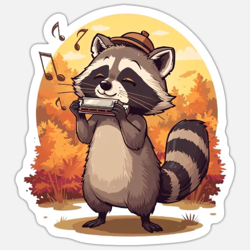 Harmonica raton laveur d’automne - Sticker taille S (10 x 10 cm) - blanc mat
