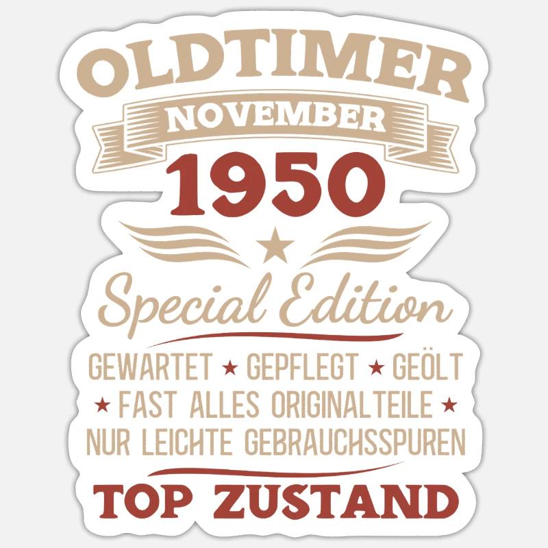75. Geburtstag Geschenk Oldtimer November 1950 Sticker Größe S (10 x 10 cm)