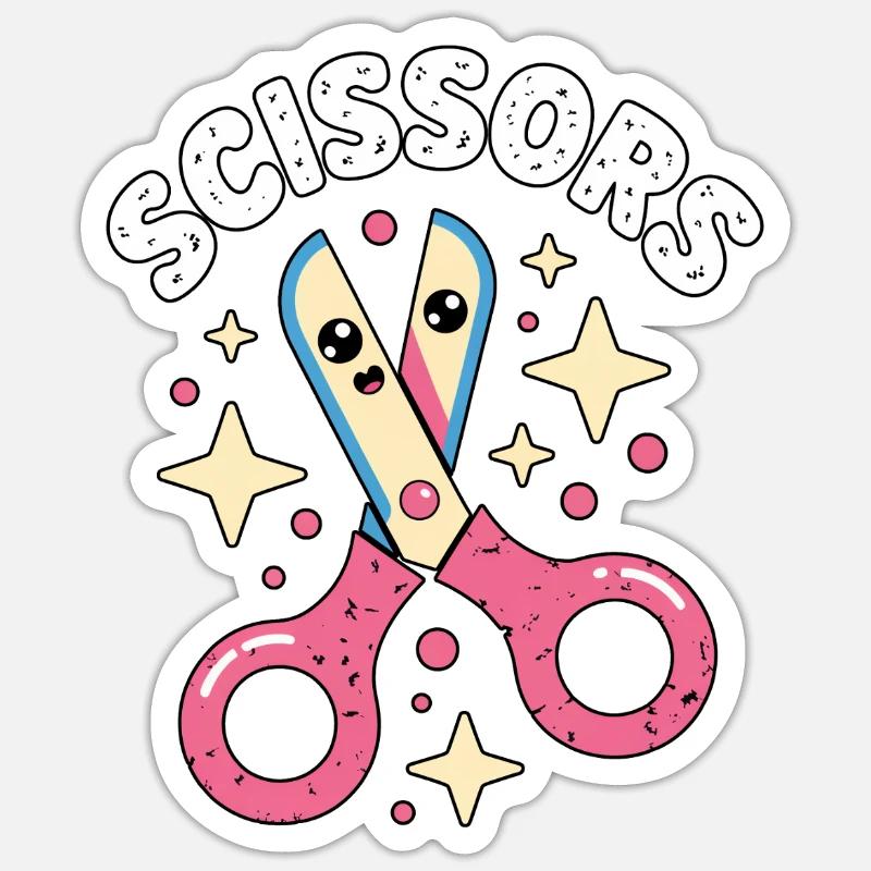 Ciseaux Pierre Papier Kawaii Ciseaux - Sticker taille S (10 x 10 cm) - blanc mat