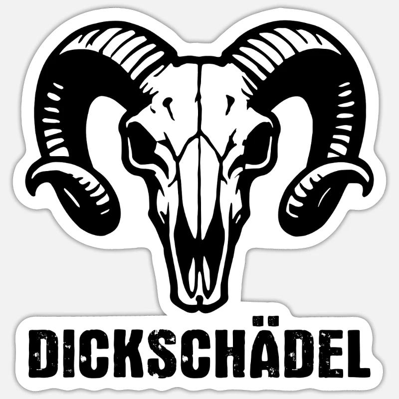 Widderkopf Schädel mit Hörnern - Dickschädel - Sticker Größe S (10 x 10 cm) - Mattweiß