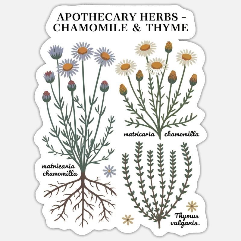 Apothecary Herbs – Chamomile & Thyme - Sticker size S (10 x 10 cm) - white matte