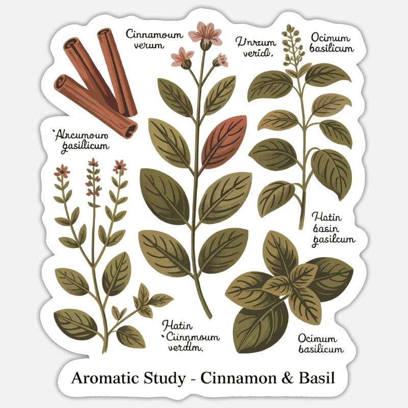 Aromatic Study – Cinnamon & Basil - Sticker size S (10 x 10 cm) - white matte