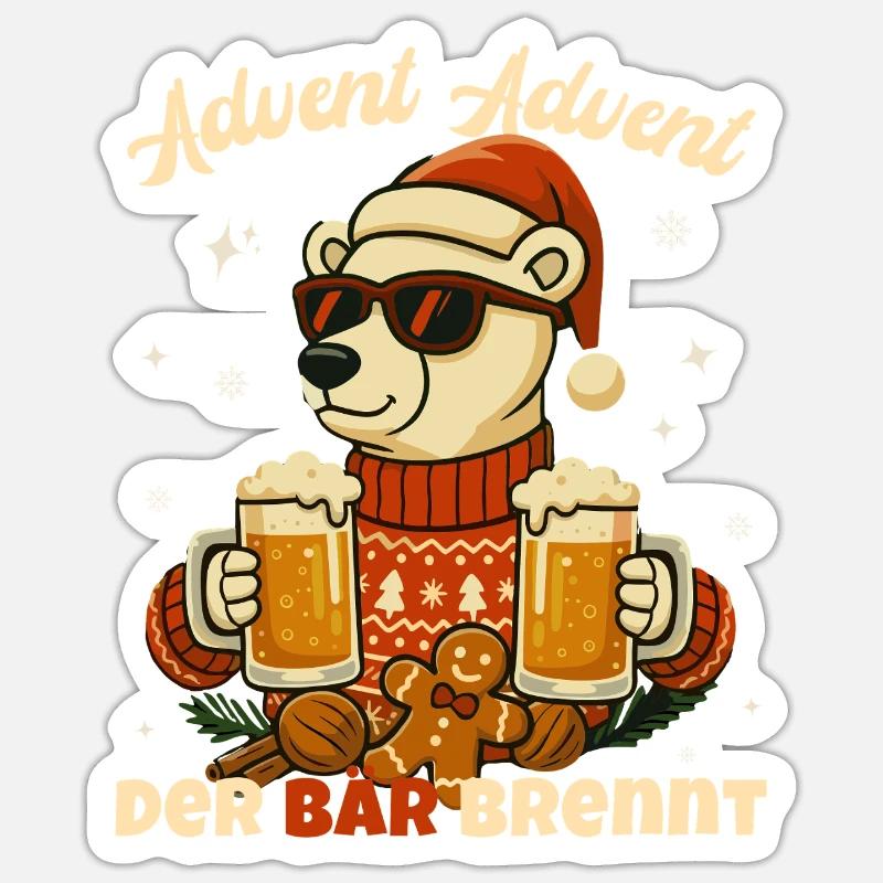 Advent Advent – Der Bär brennt - Sticker Größe S (10 x 10 cm) - Mattweiß