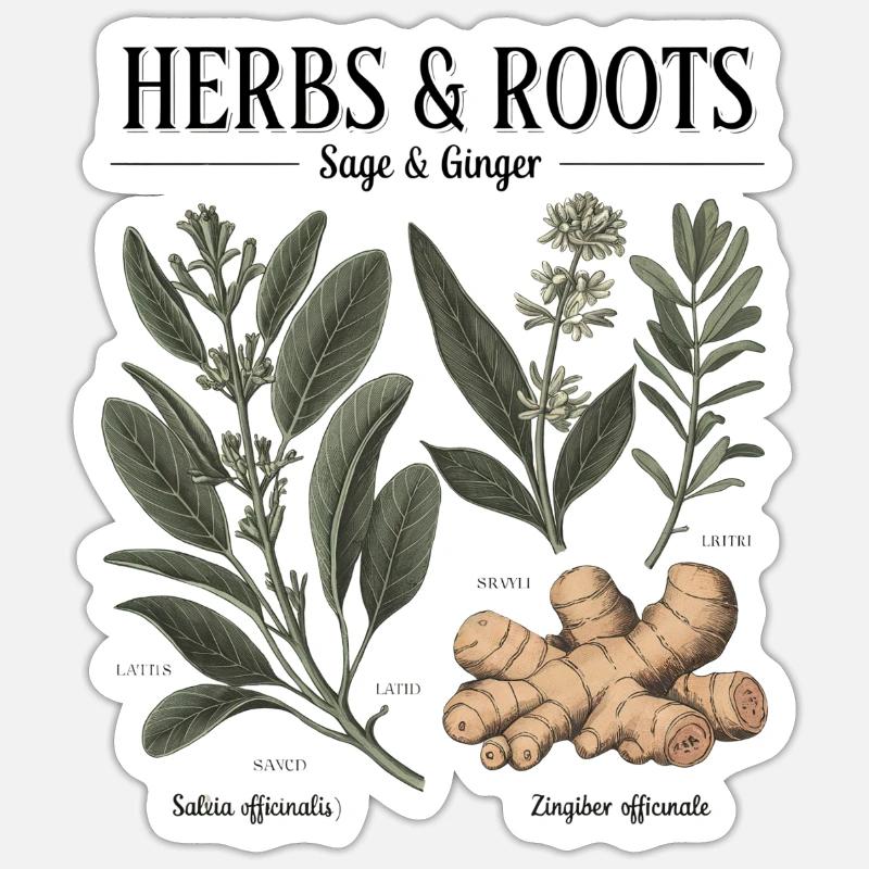 Herbs & Roots – Salbei & Ingwer - Sticker Größe S (10 x 10 cm) - Mattweiß