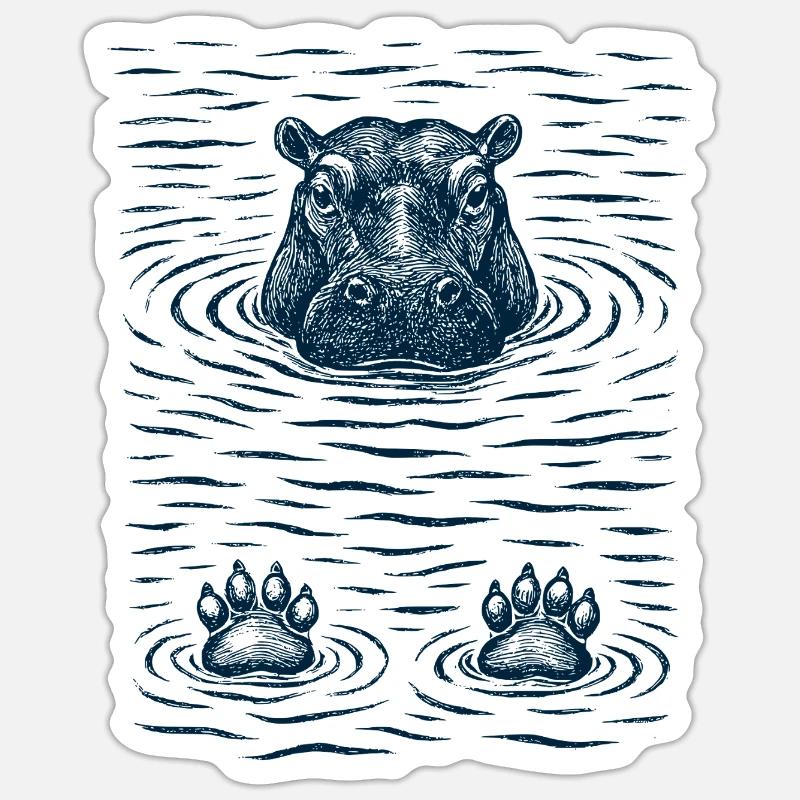 Hippopotame réfrigéré dans l’eau - Sticker taille S (10 x 10 cm) - blanc mat