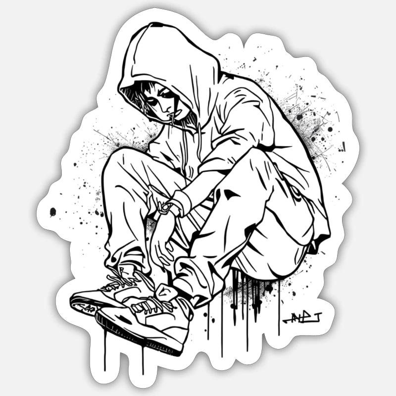 Silhouette Kapuzenpullover Graffiti - Sticker Größe S (10 x 10 cm) - Mattweiß