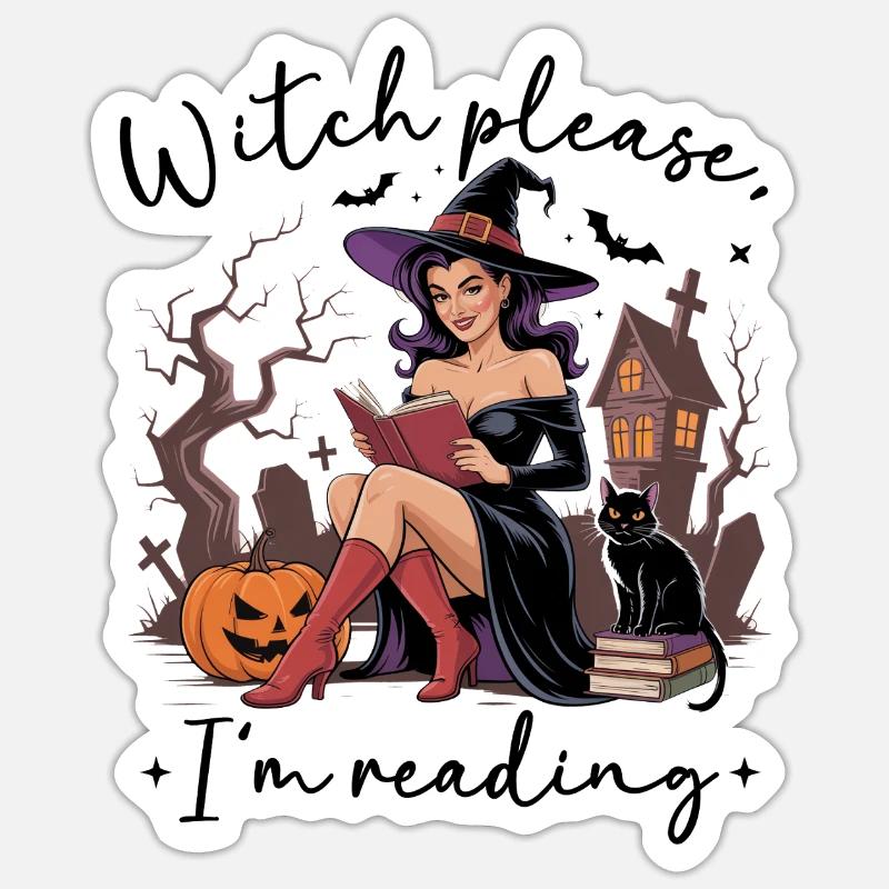 Witch Reading by Pumpkin Night Sticker size S (10 x 10 cm)