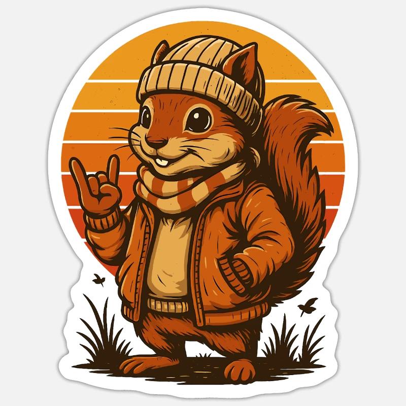 Cooles Eichhörnchen im Retro-Look - Sticker Größe S (10 x 10 cm) - Mattweiß