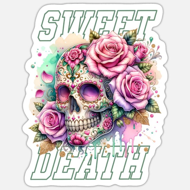 Fleurs Crâne Beauté Floraison - Sticker taille S (10 x 10 cm) - blanc mat