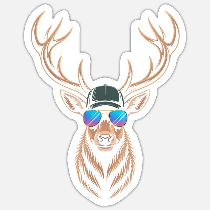 Cooler Hirsch mit Geweih  - Sticker Größe S (10 x 10 cm) - Mattweiß