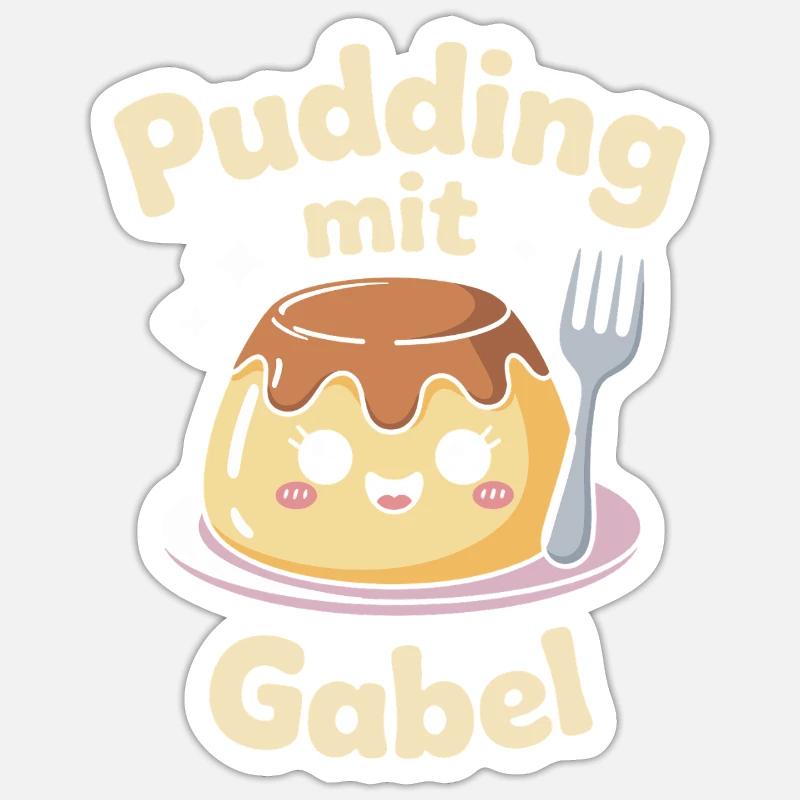 Pudding Mit Gabel - Sticker Größe S (10 x 10 cm) - Mattweiß