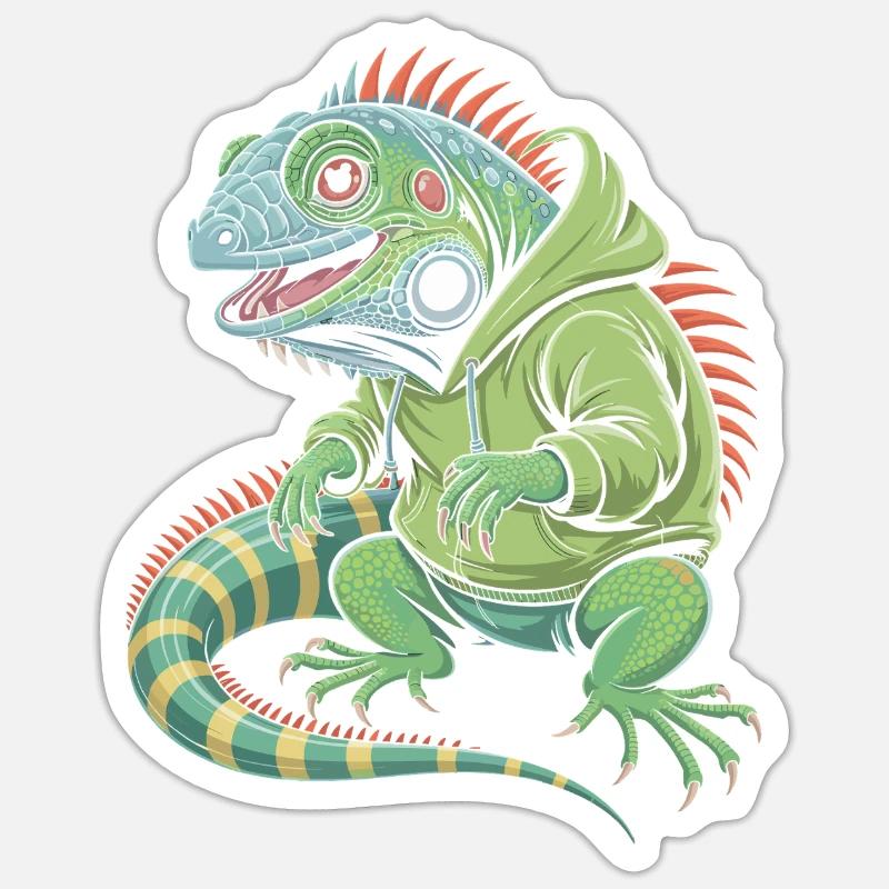 Iguane cool avec sweat à capuche - Sticker taille S (10 x 10 cm) - blanc mat