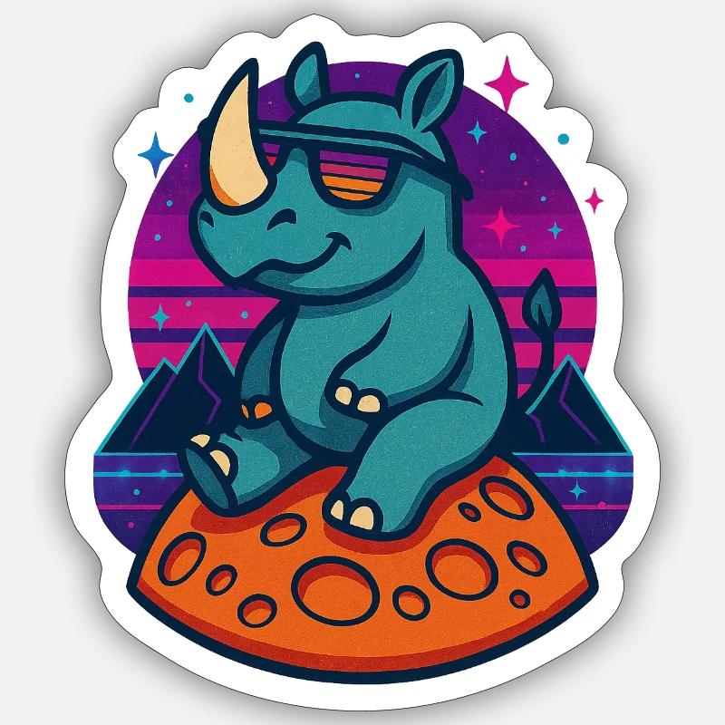 Cosmic Rhino Retro - Sticker Größe S (10 x 10 cm) - Mattweiß