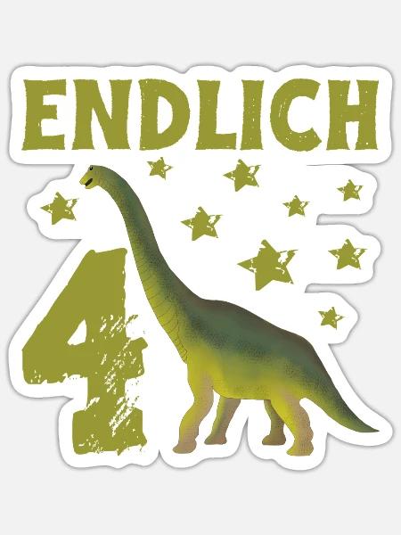 4 Jahre alt Geburtstag Junge Dino Vulkan - Sticker Größe S (10 x 10 cm) - Mattweiß