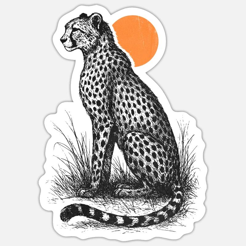 Guépard au coucher du soleil - Sticker taille S (10 x 10 cm) - blanc mat