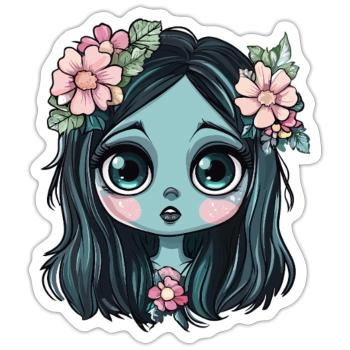Blue flower girl with crown - Sticker size S (10 x 10 cm) - white matte - Front