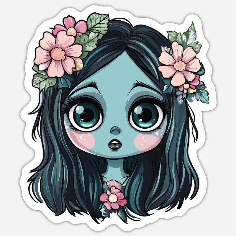 Blaues Blumenmädchen mit Krone Sticker Größe S (10 x 10 cm)