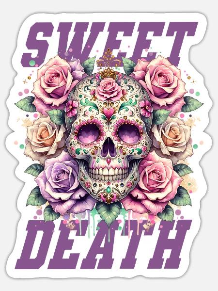 Blumen Schädel Schönheit Blühen - Sticker Größe S (10 x 10 cm) - Mattweiß