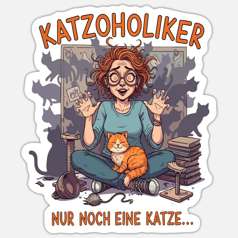 Katzoholiker Nur noch eine Katze - Lustiger Spruch - Sticker Größe S (10 x 10 cm) - Mattweiß