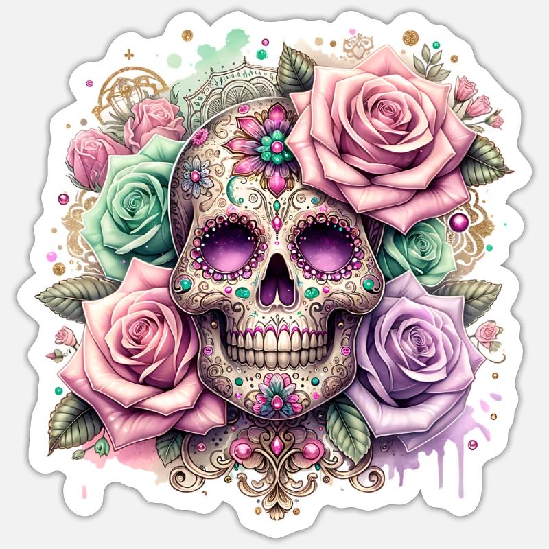 Fleurs Crâne Beauté Floraison - Sticker taille S (10 x 10 cm) - blanc mat