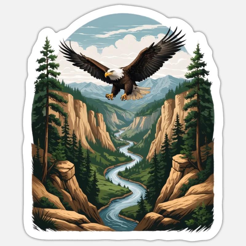 Eagle over gorge forest Sticker size S (10 x 10 cm)