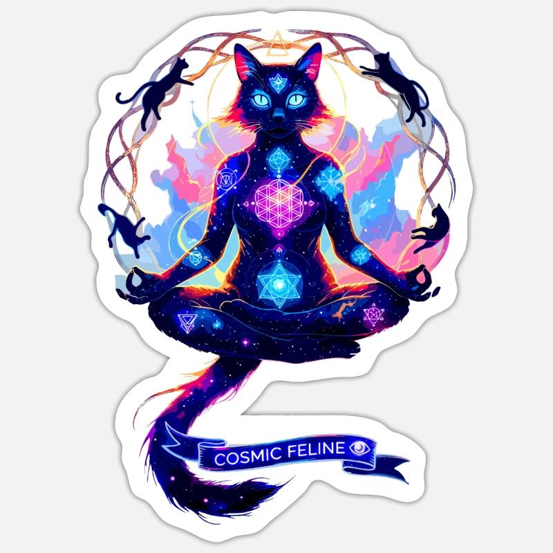 Chat de Chakra Cosmique - Sticker taille S (10 x 10 cm) - blanc mat