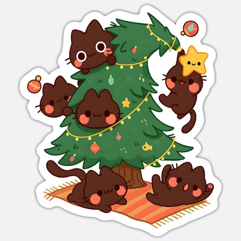 Arbre de Noël Kitty, Amour Chats - Sticker taille S (10 x 10 cm) - blanc mat